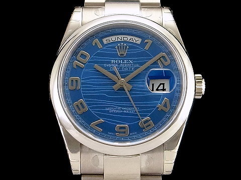 ROLEX 劳力士 蚝式 DAY-DATE 118209 蓝色虎纹面盘 18K白金 自动手表