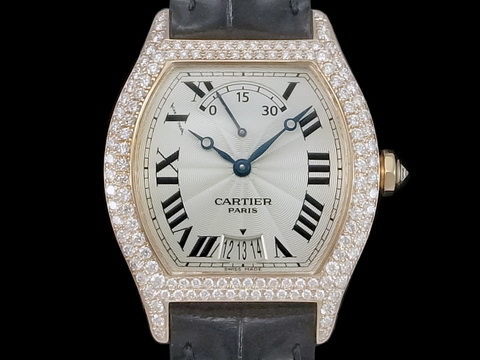 Cartier 卡地亚 tortue系列 龟形 巴黎工作室 酒桶型 精镶钻圈 逆跳 玫瑰金 手上炼 男表