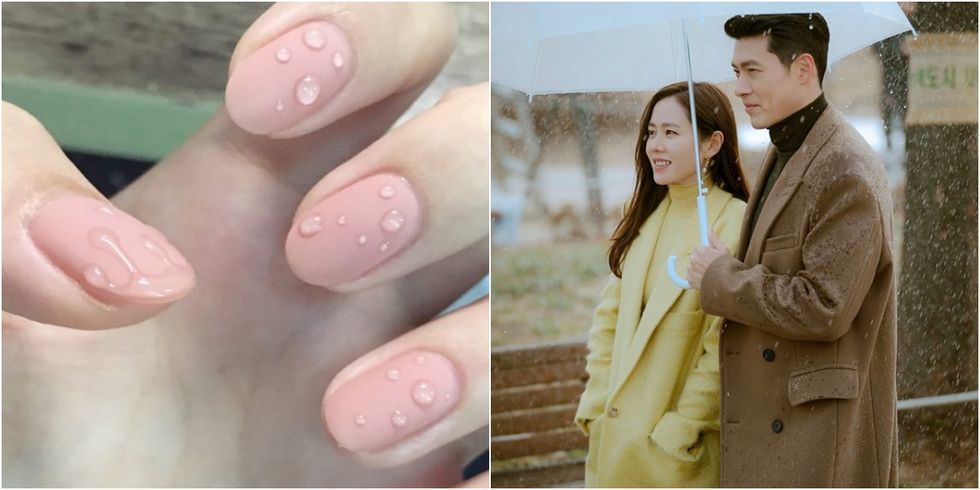 忍不住想擦干!韩国可爱唯美“雨滴美甲”超夯,搭配雾面指彩美到不行