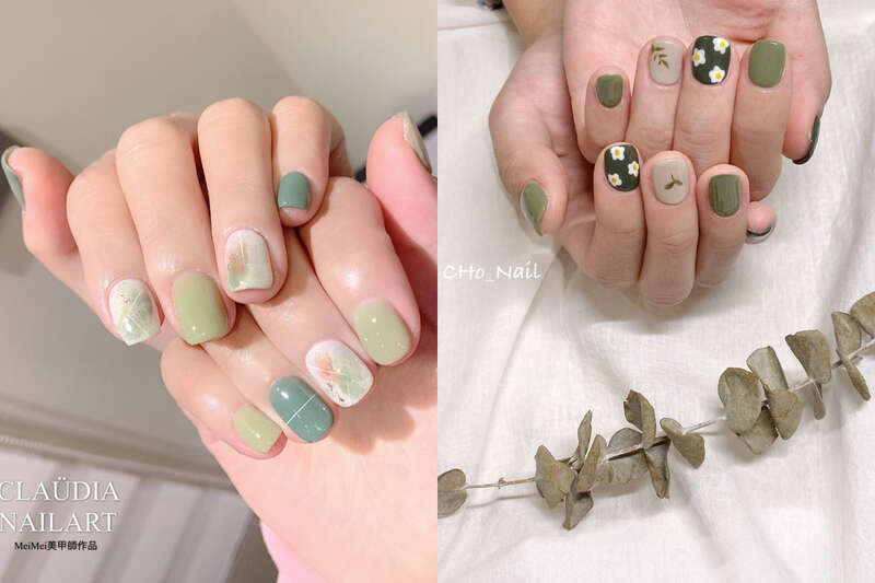 夏天就要一抹绿!浓淡抹茶绿色系的美甲指彩范本25款推荐 小清新花朵、几何线条、渲染水彩通通有