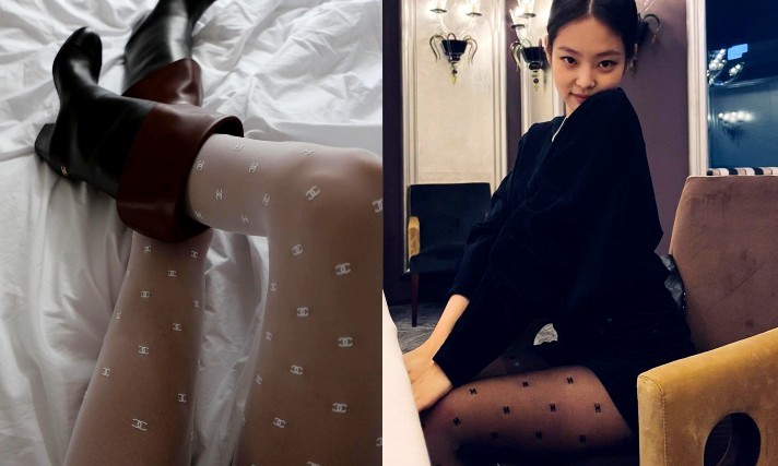 穿透肤丝袜的Jennie太辣了!精品Logo袜潮流持续热烧